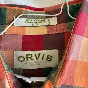 Orvis cotton, vibrant plaid, button-down, long sleeve shirt. Size LTL.